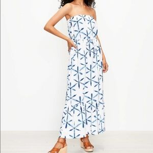 Loft Strapless Blue and White Maxi Dress